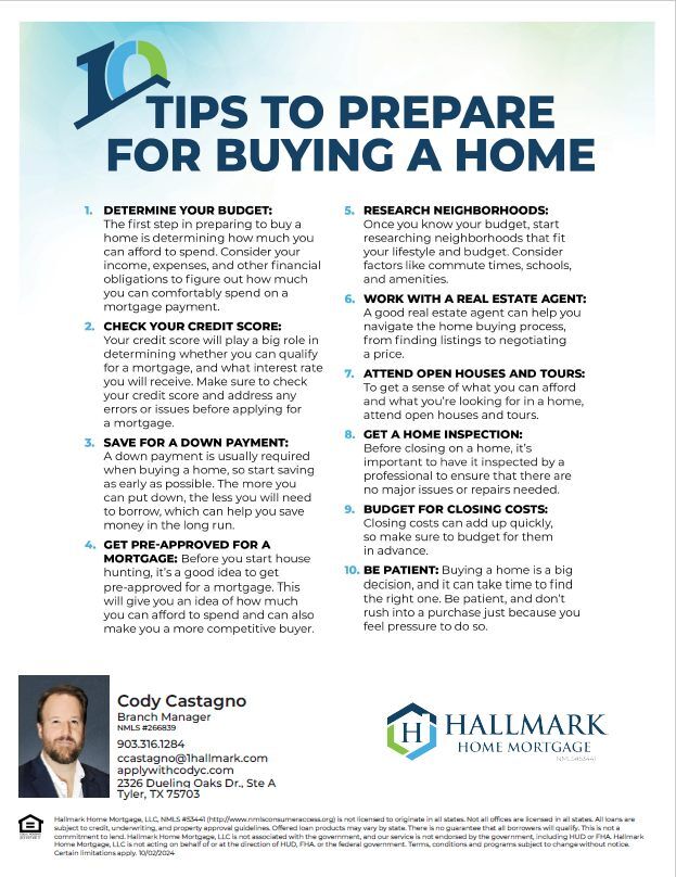 Check out these 10 tips when getting ready to purchase a home for the first time or for the 10th time!  I would love to help you with your next home!